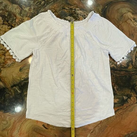 COPY - Belle by Kim Gravel cotton white top XS Pom Pom - Picture 5 of 8